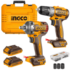 COMBO TALADRO INALAMBRICO 20 BRUSHLESS + LLAVE DE IMPACTO  INGCO 0
