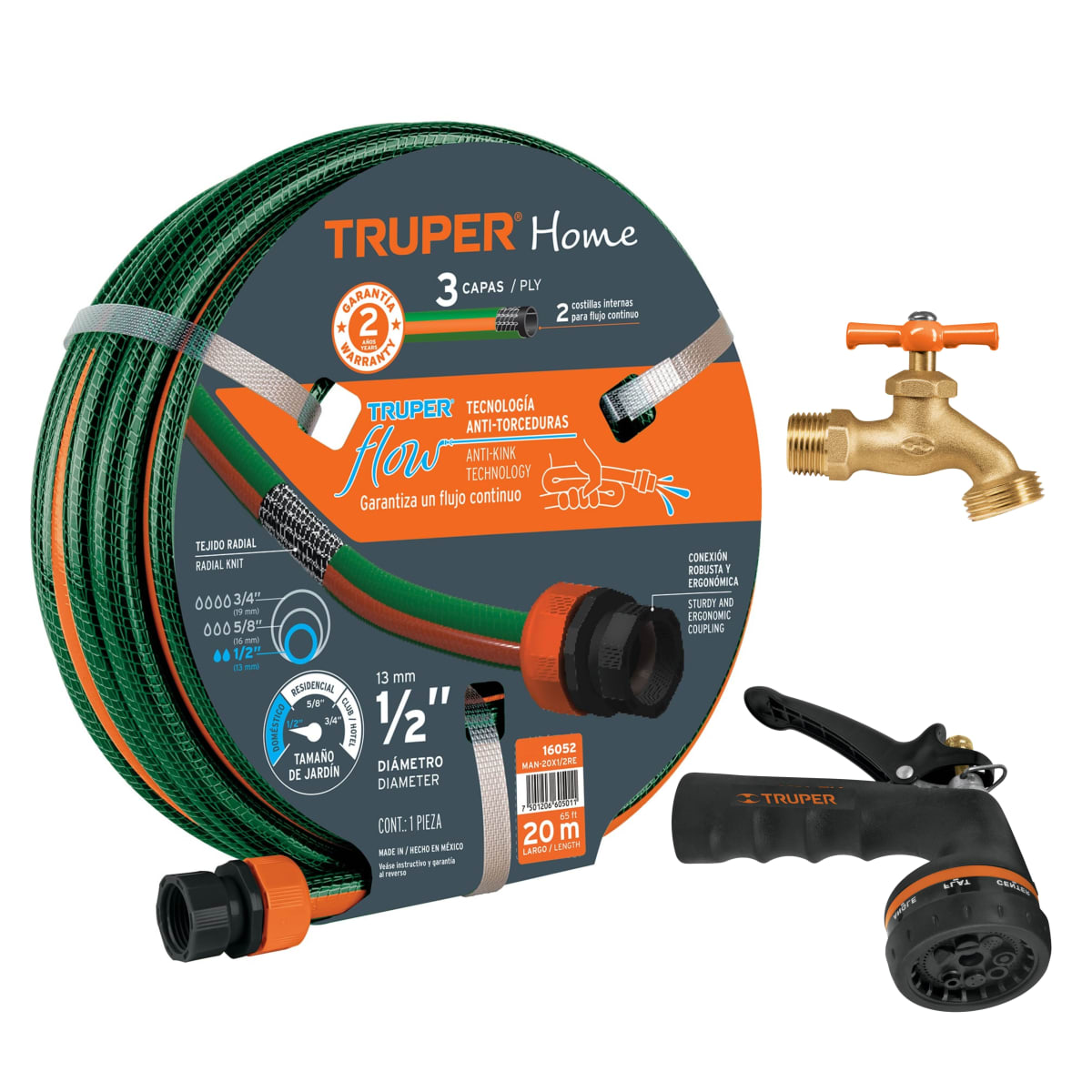 Combo manguera de riego 20m, Pistola de riego y Caño Jardín - TRUPER1