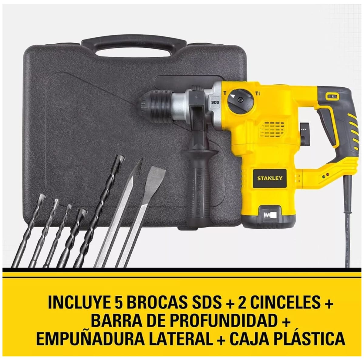 Rotomartillo SDS Plus Eléctrico 1250W Stanley maleta brocas  cinceles11