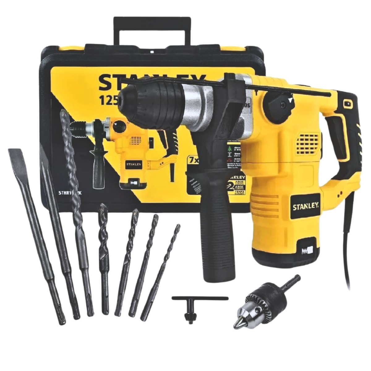 Rotomartillo SDS Plus Eléctrico 1250W Stanley maleta brocas  cinceles13