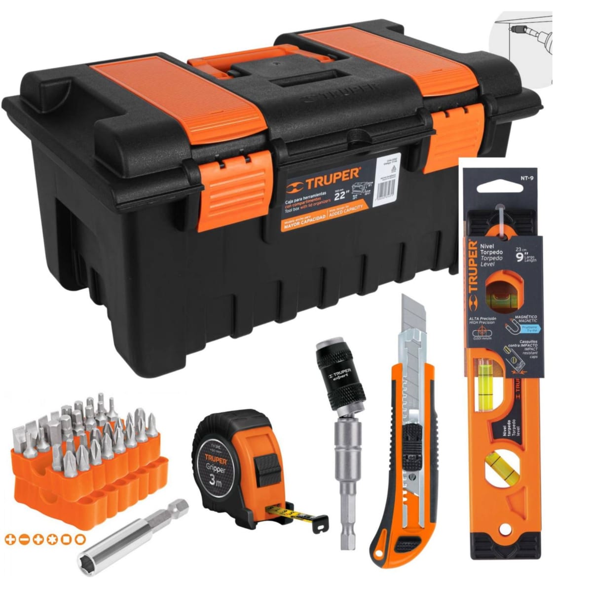 Combo taladro inalámbrico 12V caja y juego de herramientasTruper1