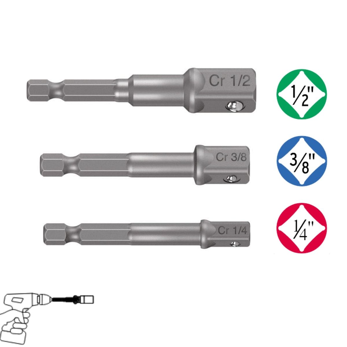 Adaptadores para dados taladro atornillador 3 pzas 1/4