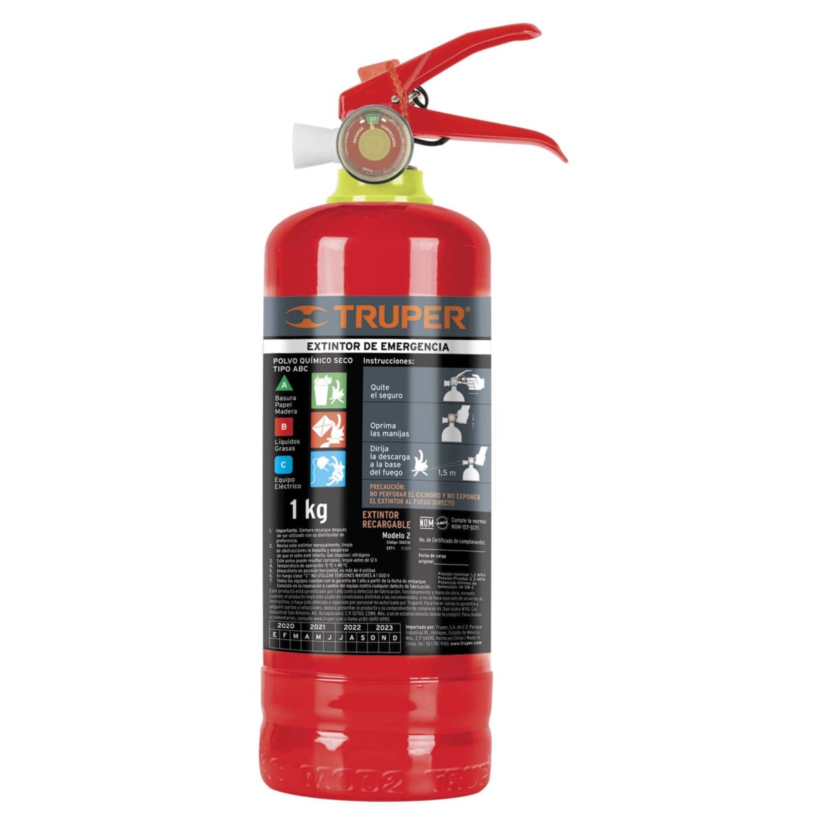 EXTINTOR PORTATIL RECARGABLE 1KG POLVO TIPO ABC TRUPER1