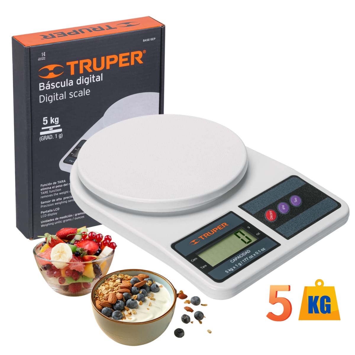 Balanza digital de cocina, base de plástico 5 kg truper1