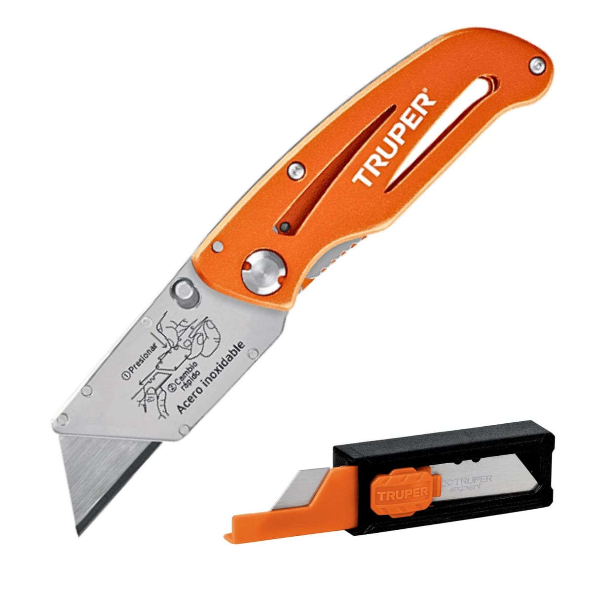 Navaja abatible profesional cuerpo acero inox y aluminio Truper Expert1
