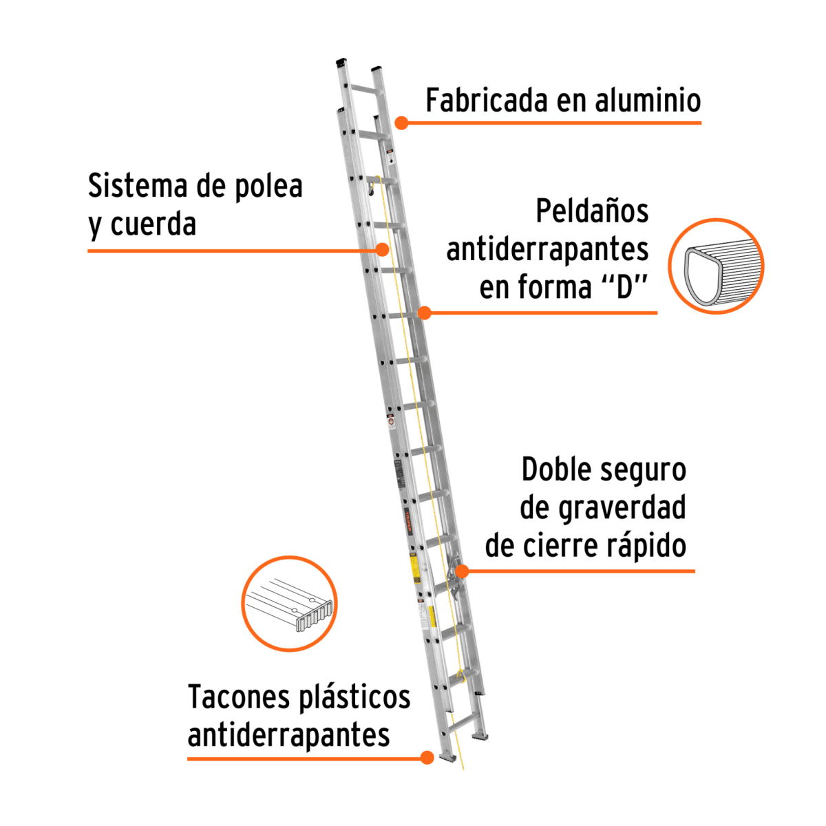 Escalera de extensión, tipo III, 28 escalones, Truper2