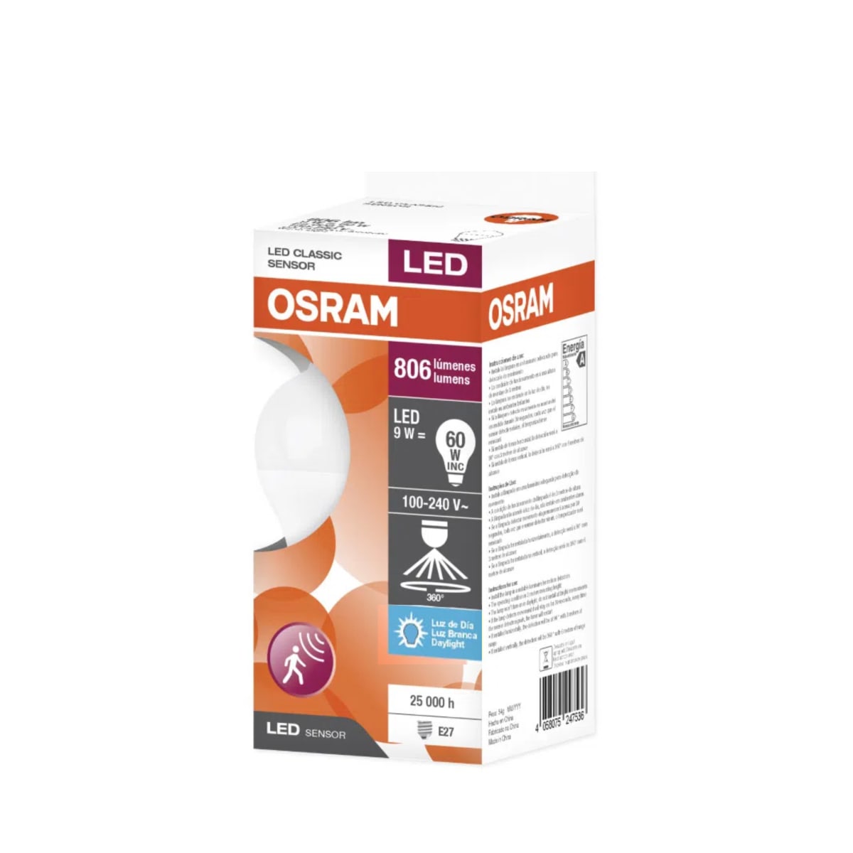 FOCO LED CON SENSOR DE MOVIMIENTO OSRAM 9W - LUZ BLANCA2