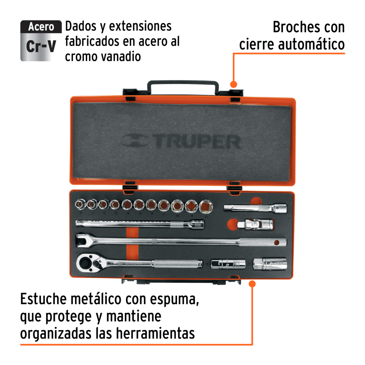 Juego de 18 herramientas cuadro 1/2