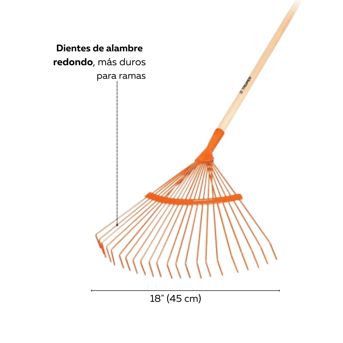 ESCOBA METÁLICA CURVA CON 22 DIENTES REDONDOS, TRUPER2