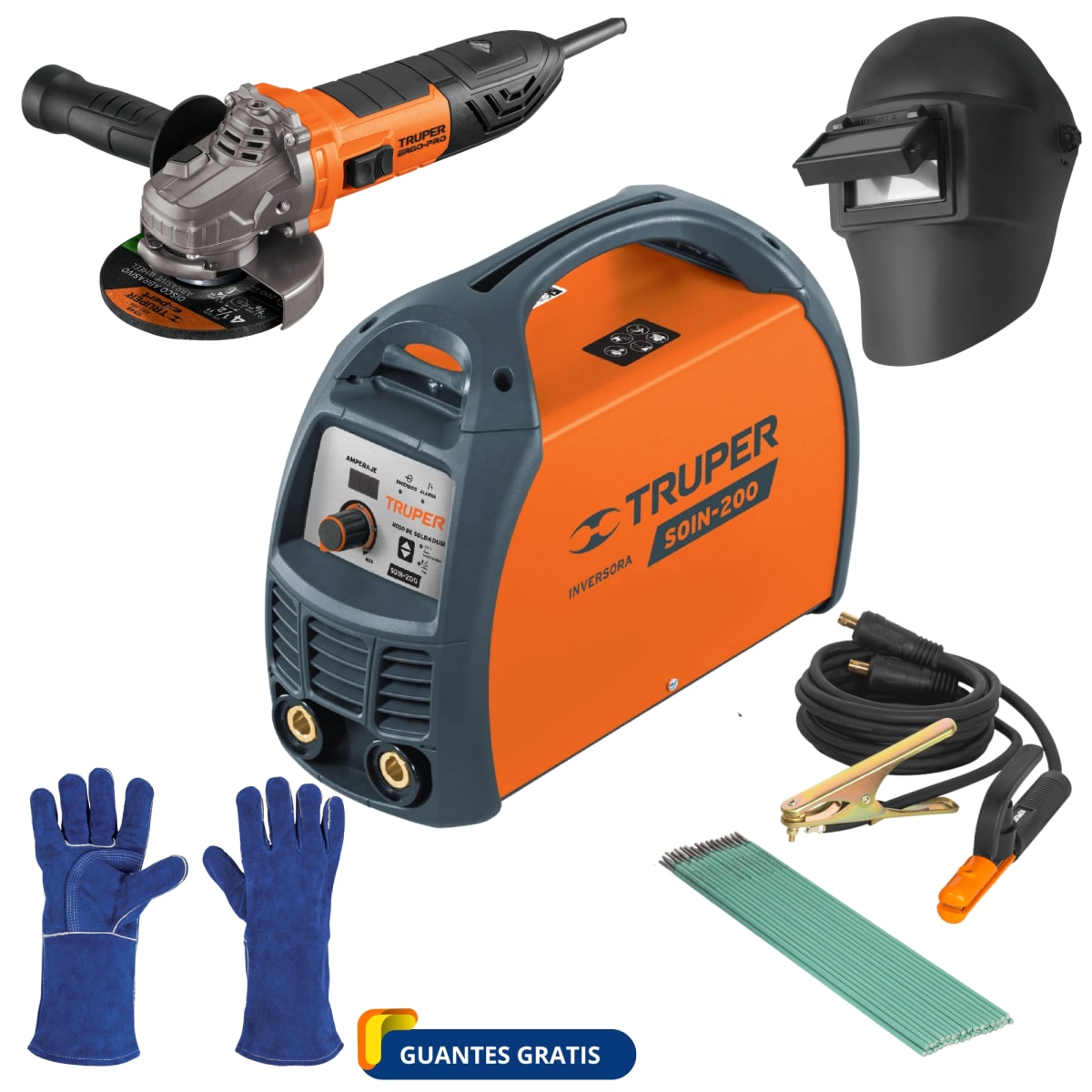 MEGACOMBO MAQUINA SOLDADOR 200A  AMOLADORA ERGOPRO 850W CARETA, GUANTE2