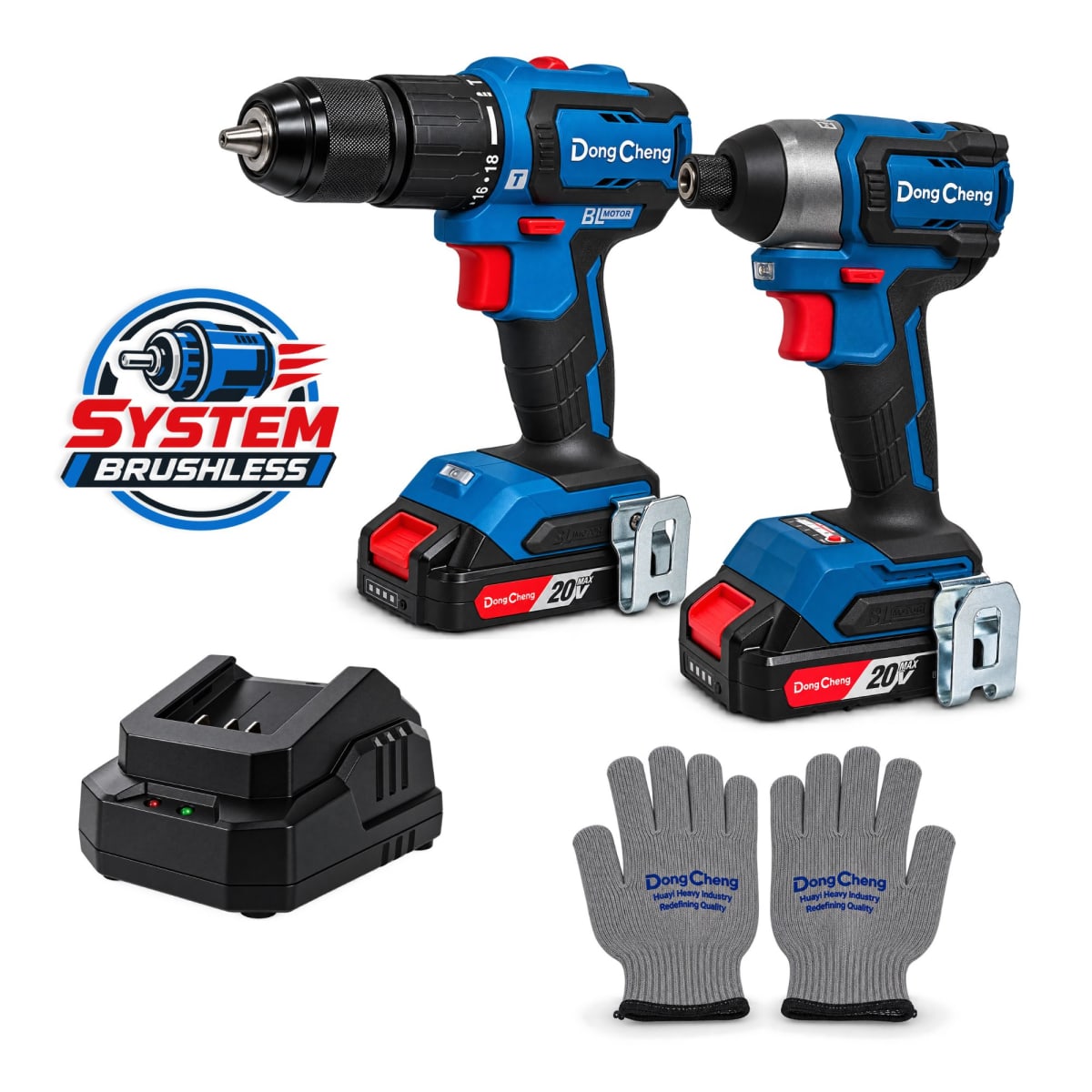 Combo DongCheng Taladro Percutor 45Nm + Atornillador Impacto 165Nm 20V Brushless  DCKIT78AM2
