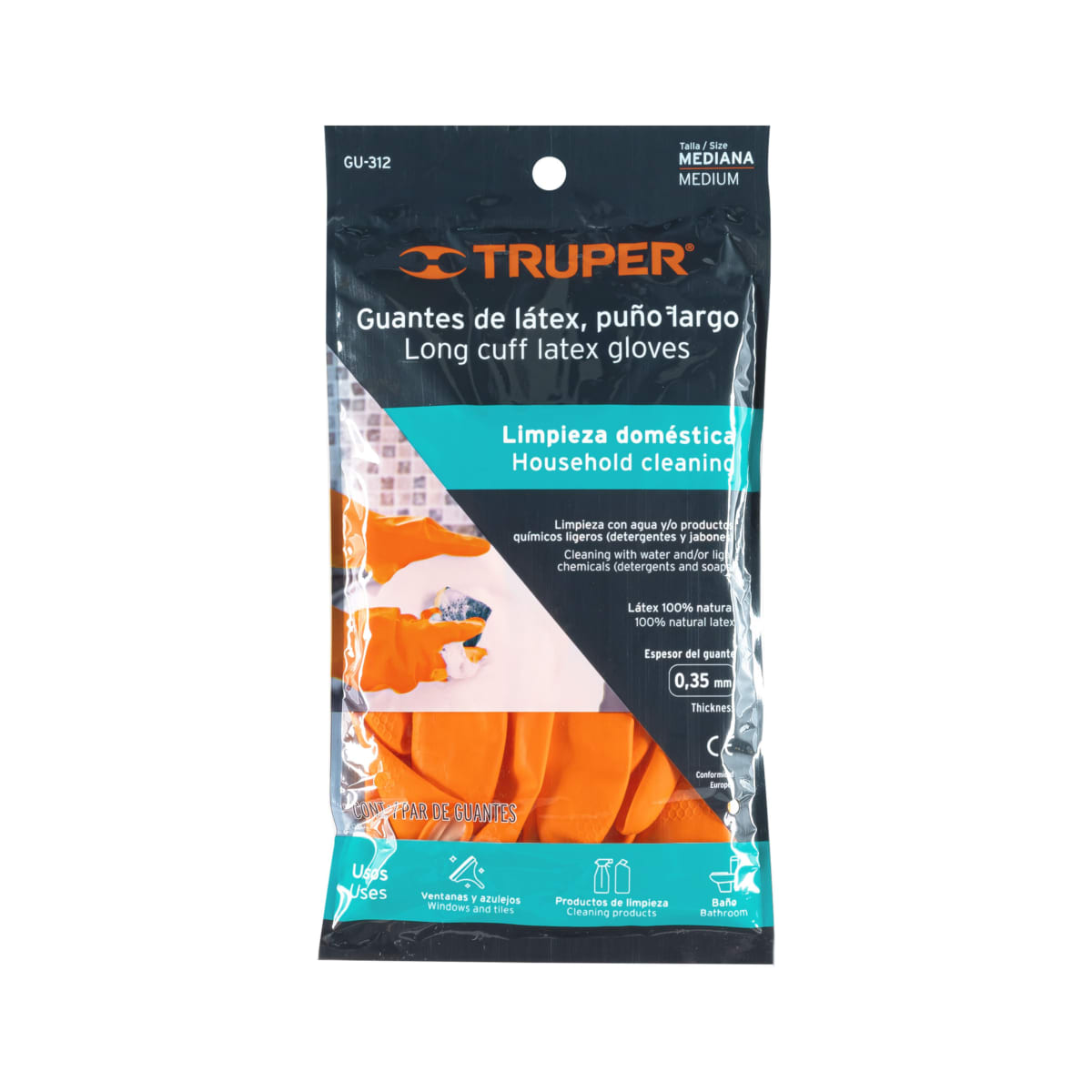 Guantes látex para limpieza, Puño largo 8 talla M Truper2