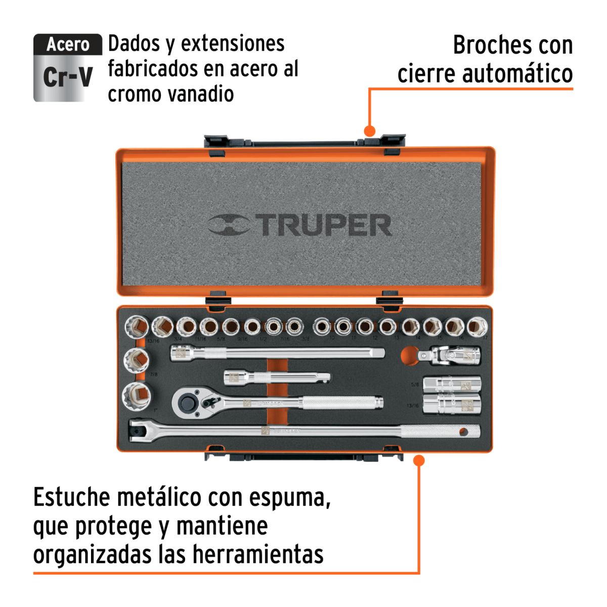 Juego de 25 herramientas cuadro 1/2