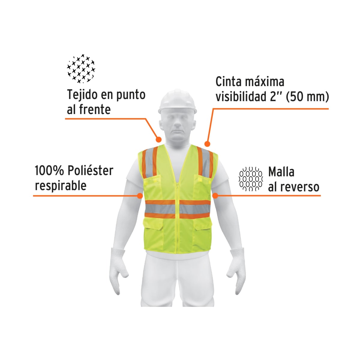 Chaleco De Seguridad Verde Limón con Cierre  - Truper2