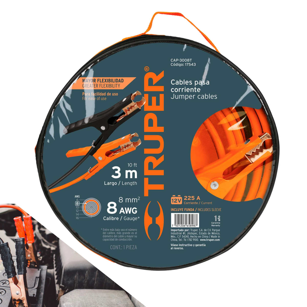 Cables pasa corriente para auto 3m, 225 A, 8 AWG, truper2