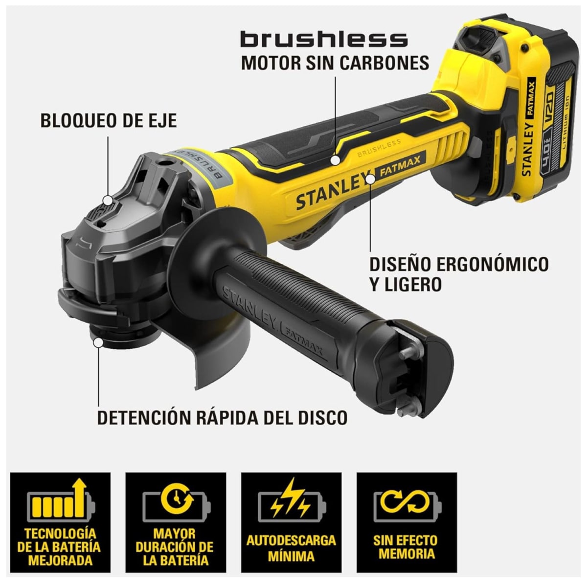Amoladora Inalámbrica Brushless Esmeriladora Angular  20V STANLEY2