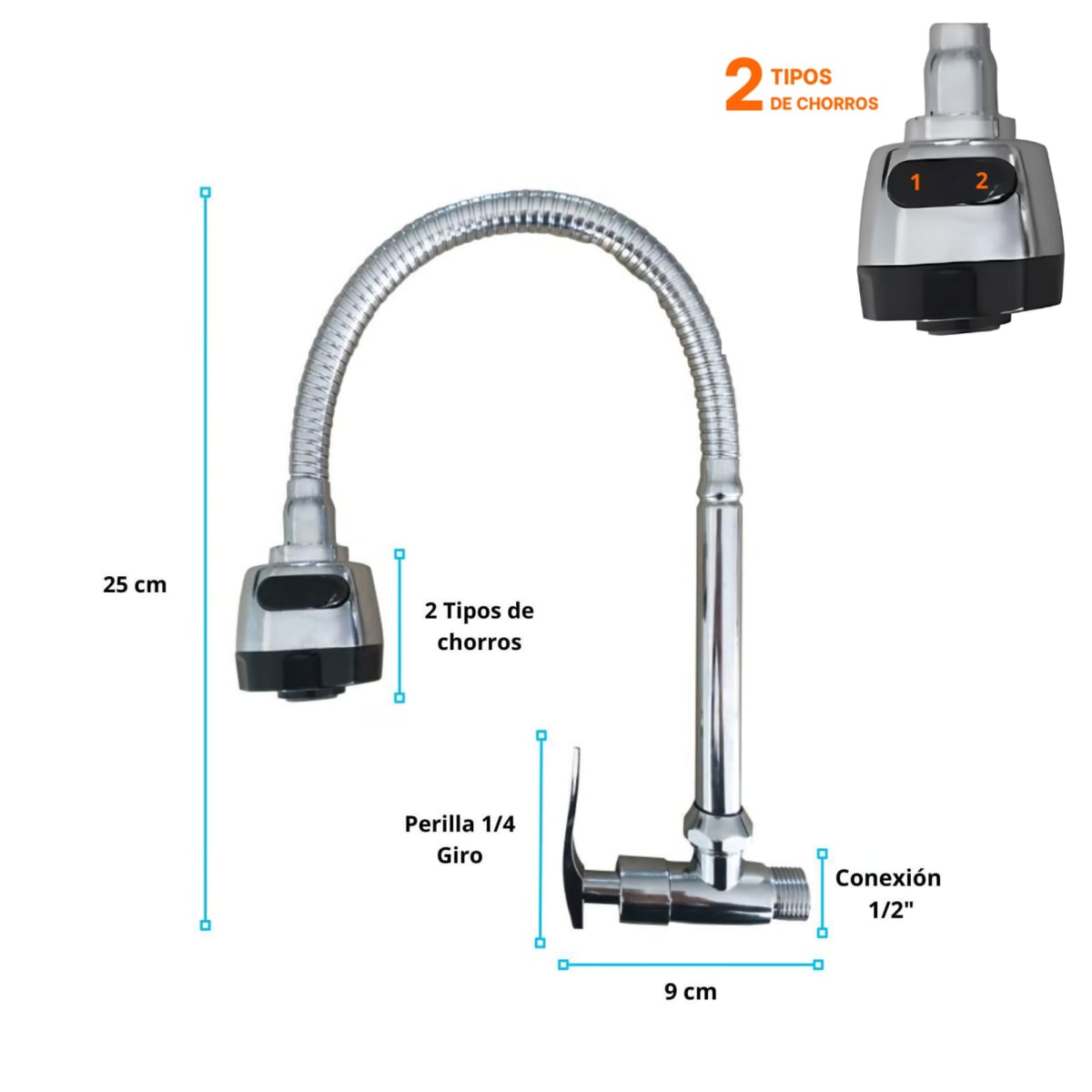 Llave Caño corrugado flexible de acero para pared cocina2