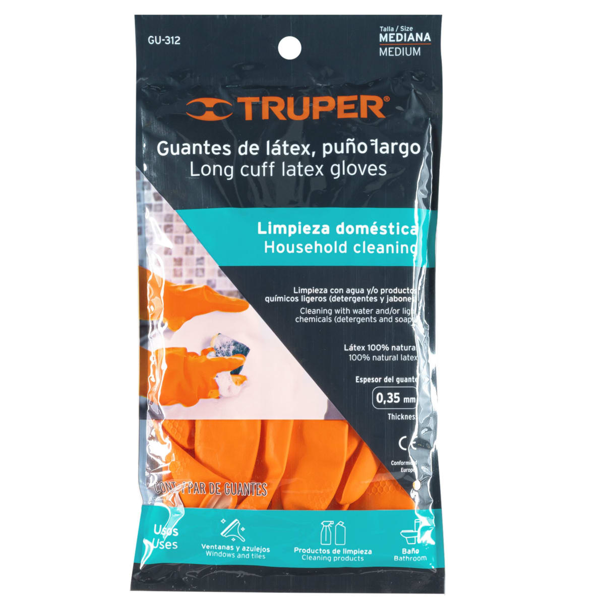 Guantes látex para limpieza, Puño largo 9 talla G Truper2