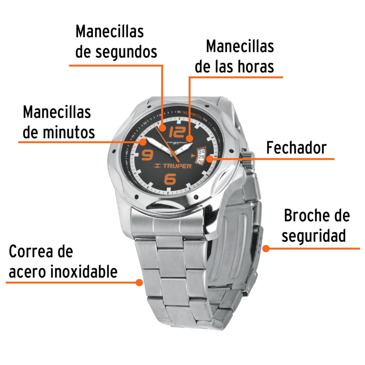 Reloj para caballero acero inoxidable acuático -- Truper2