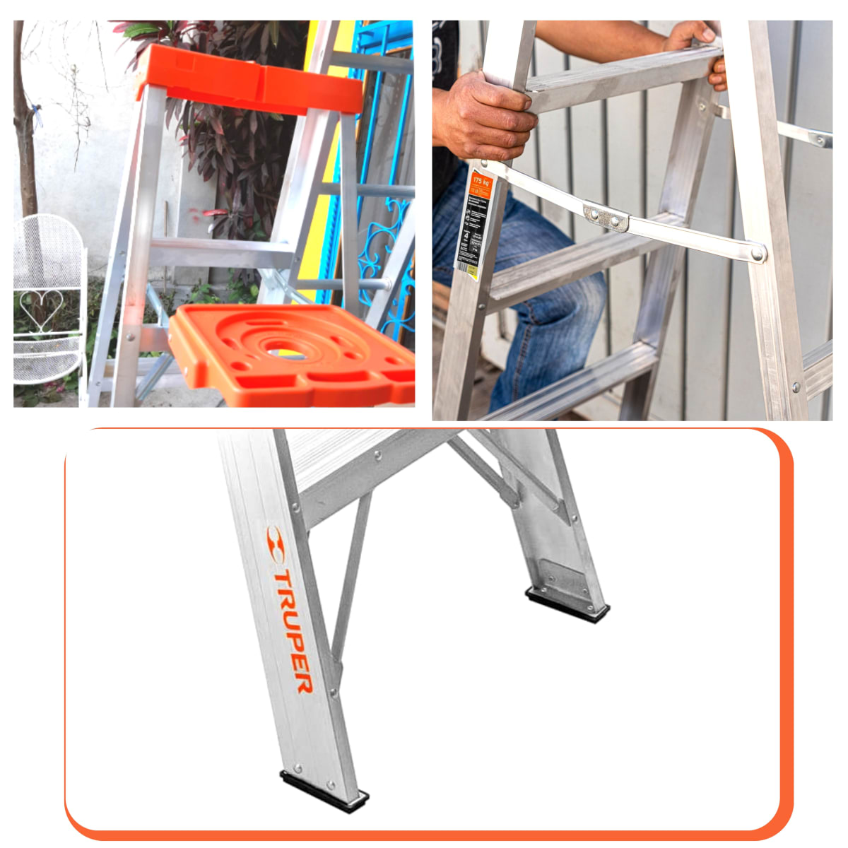 Escalera tijera 6 peldaños Truper soporta 175 kg.2
