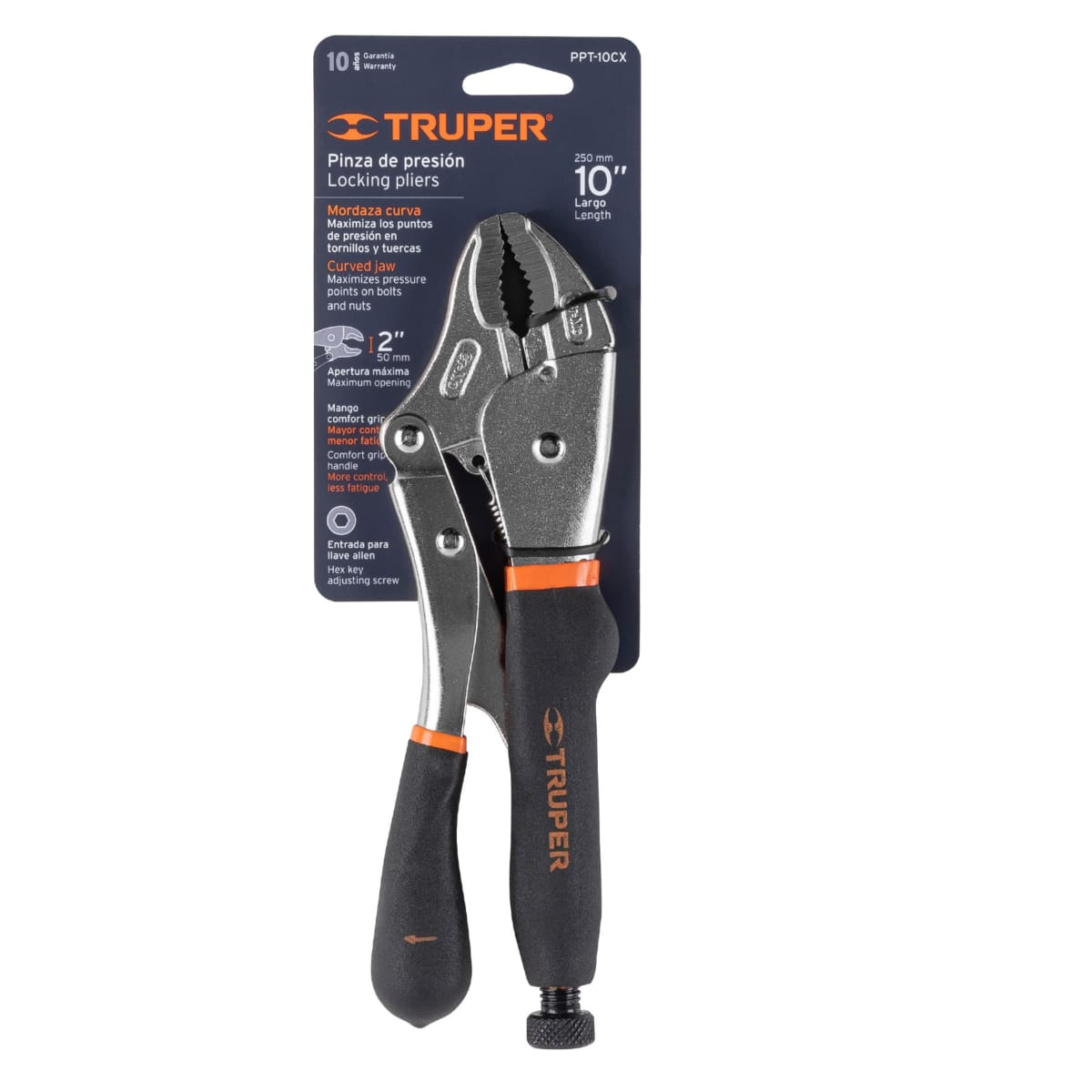 Alicate de presion 10Pulg mordaza curva mango de vinil truper2