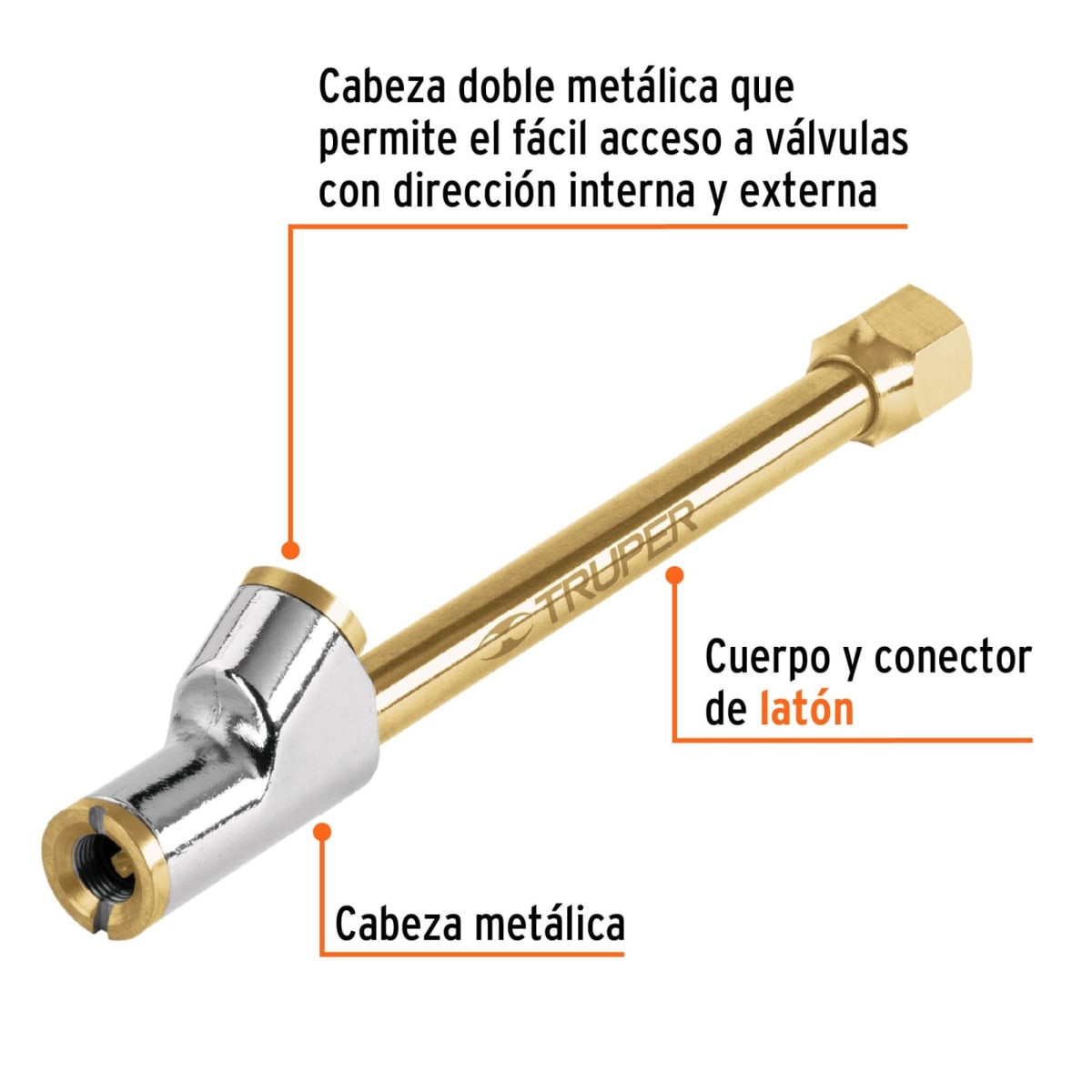 Inflador de cabeza doble, cuerda 1/4 npt, truper2