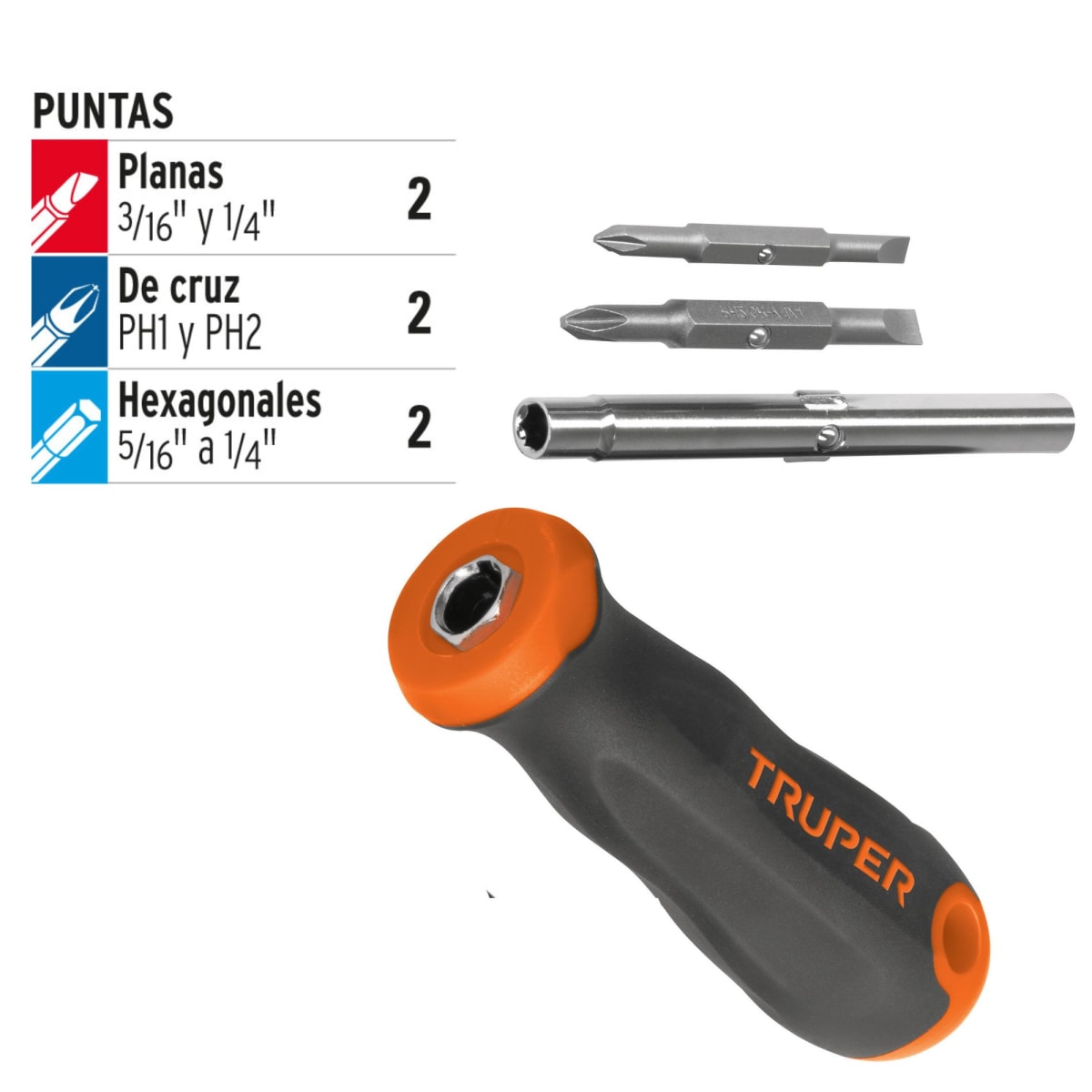 DESARMADOR PUNTAS INTERCAMBIABLES 6 EN 1 TRUPER2