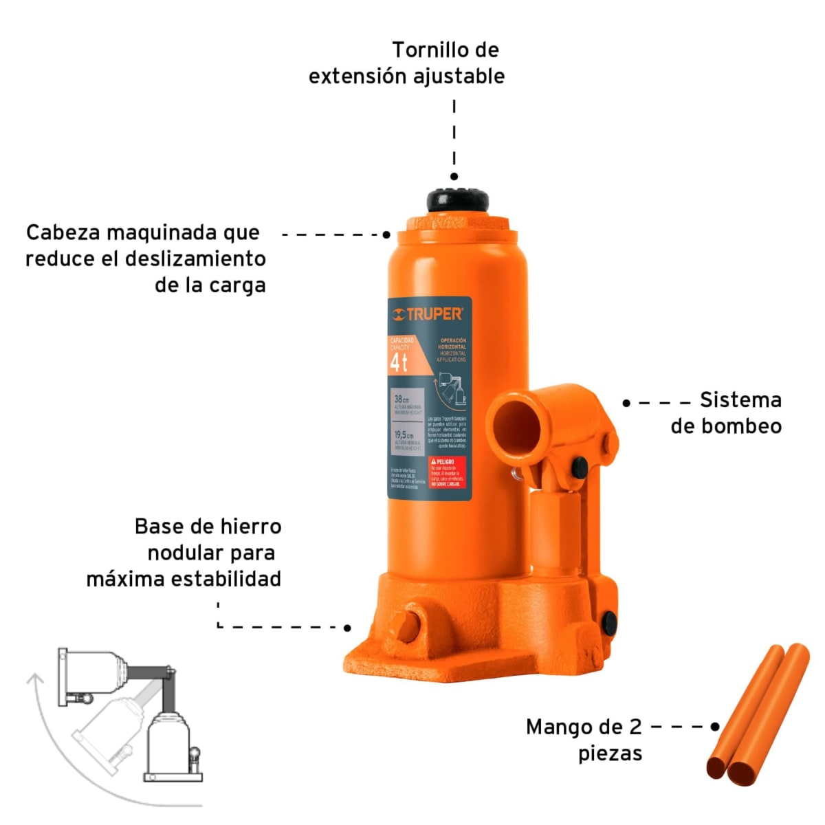 GATA HIDRAULICA  BOTELLA 4 TONELADAS , TRUPER2