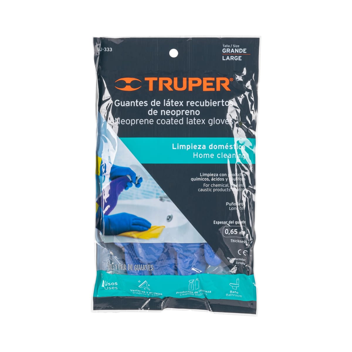 Guantes látex reforzado para limpieza 9 talla G - Truper2