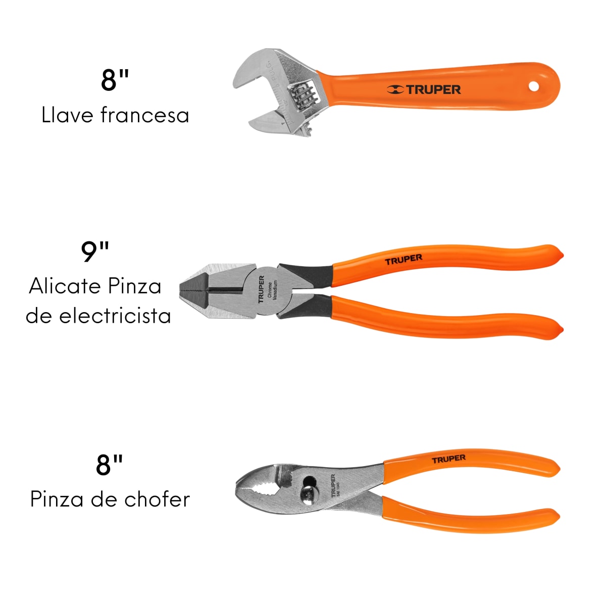 Juego de 2 Alicates pinza y 1 Llave francesa, Truper2