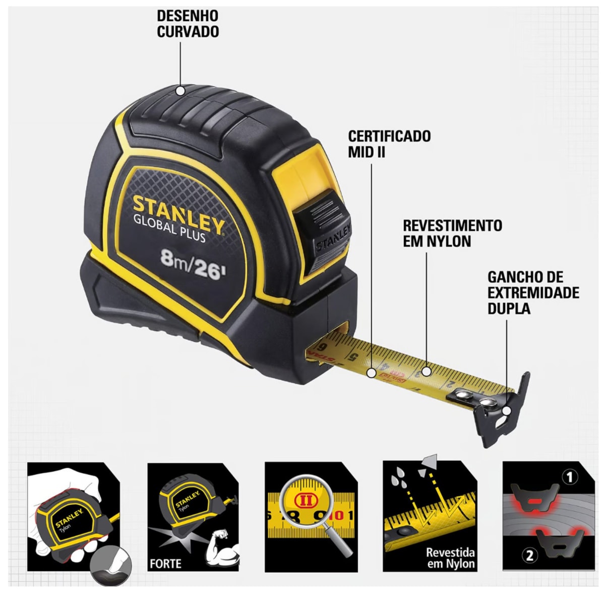 Wincha 8m x 25mm anti impacto Global Plus STANLEY3