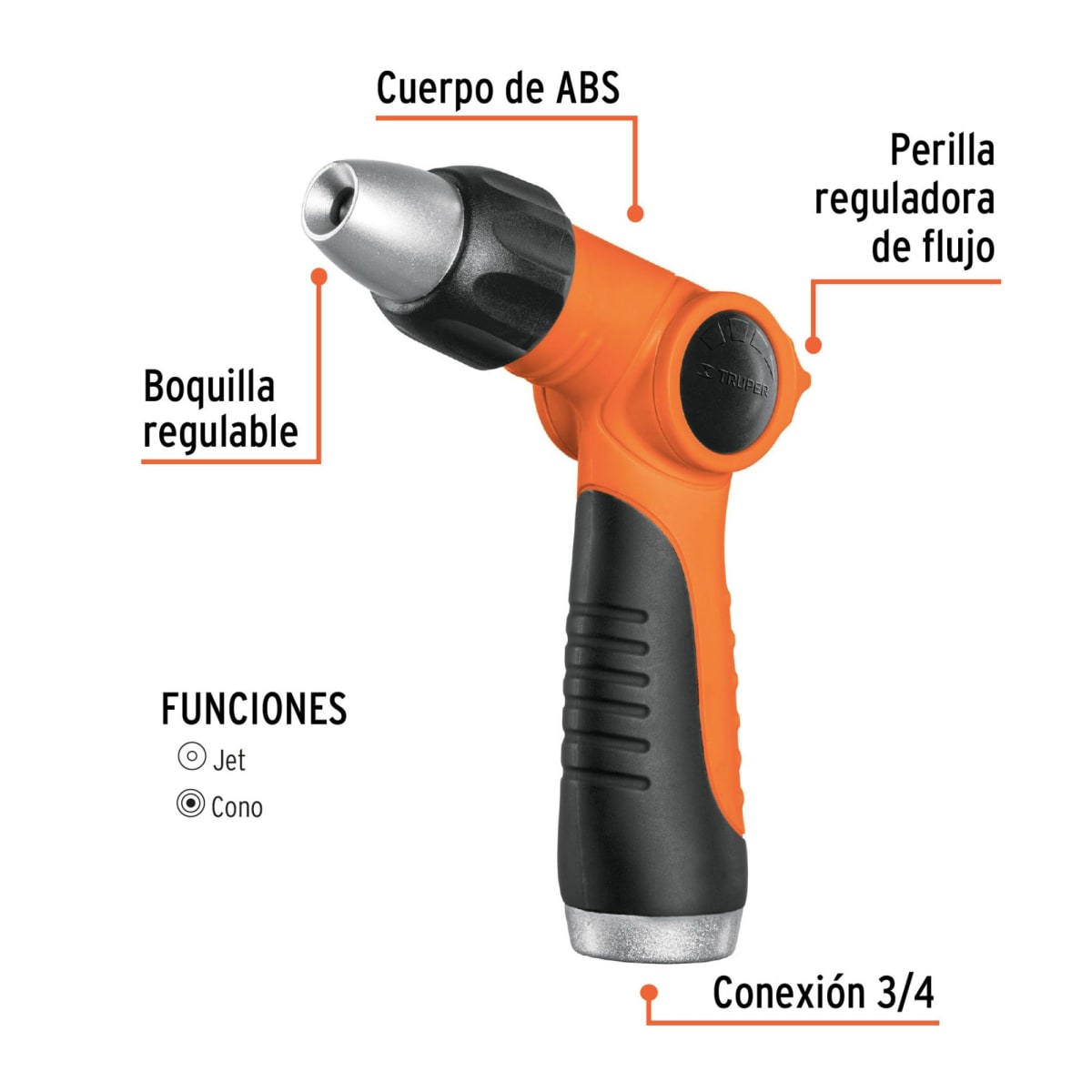 Pistola para riego 2 funciones plástica, boquilla regulable2