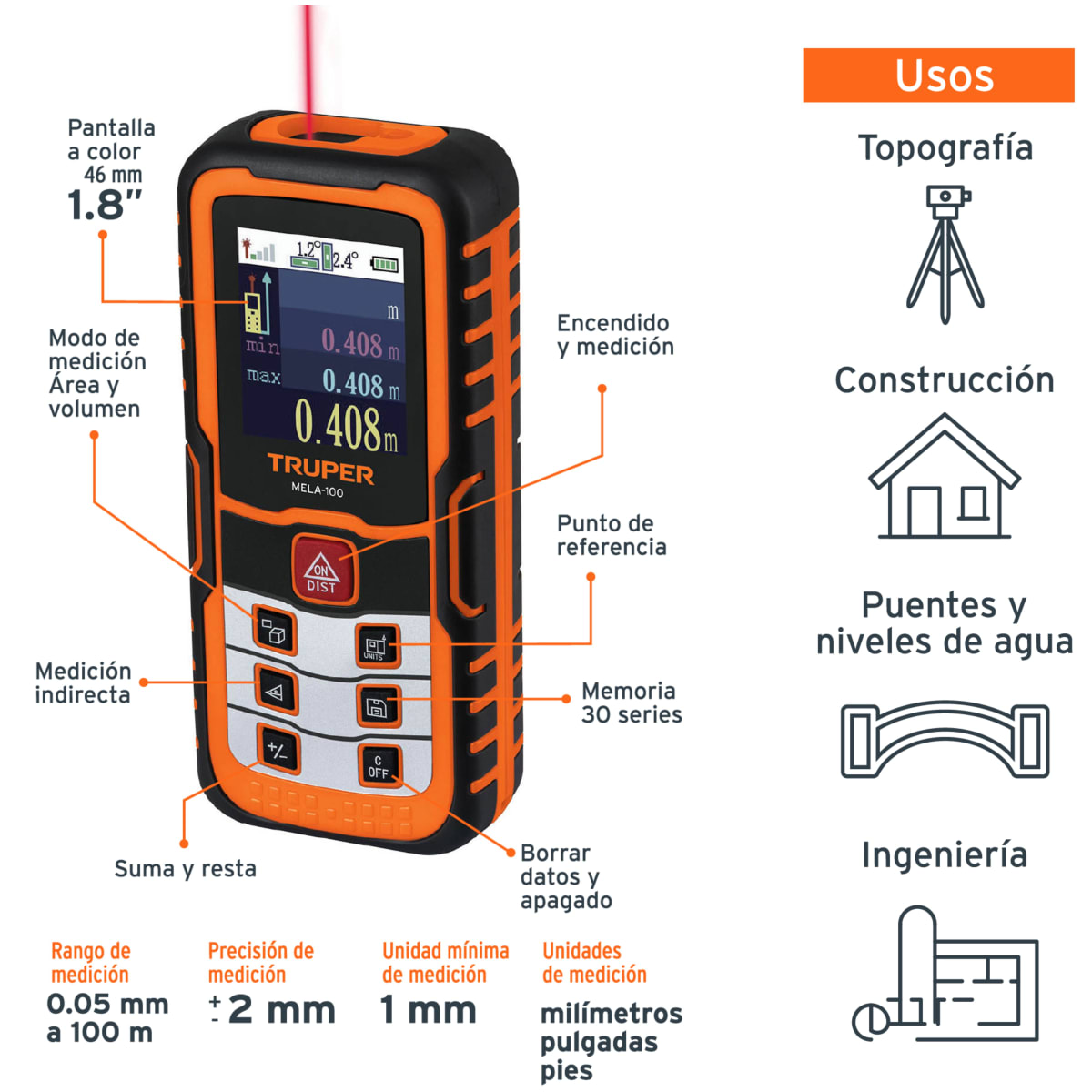 MEDIDOR DE DISTANCIA LASER 100 M TRUPER DISTANCIOMETRO2