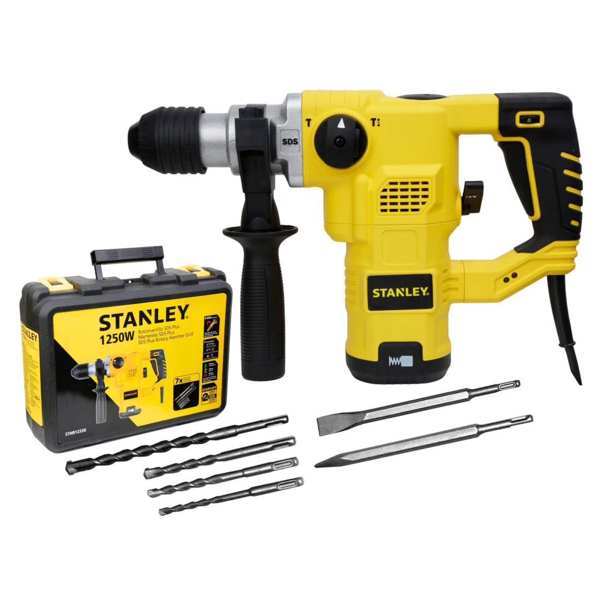 Rotomartillo SDS Plus Eléctrico 1250W Stanley maleta brocas  cinceles2