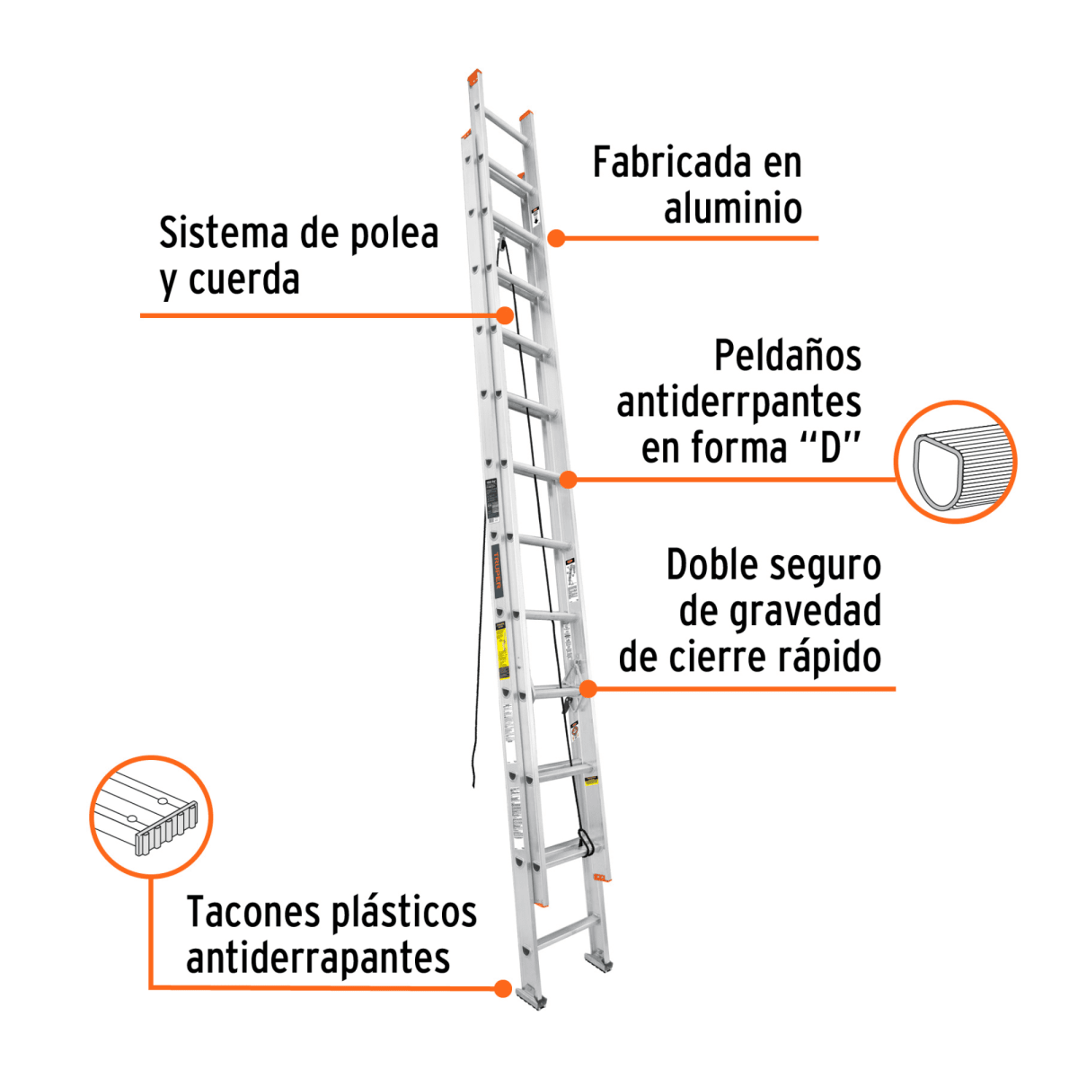 Escalera de extensión, tipo II, 24 peldaños, Truper2