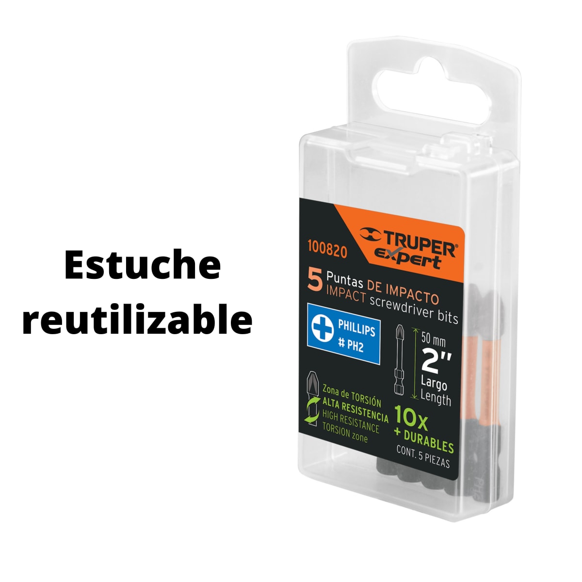 Juego 5 puntas de impacto para taladro atornillador, PhillipsPH2 x 2” --Truper2