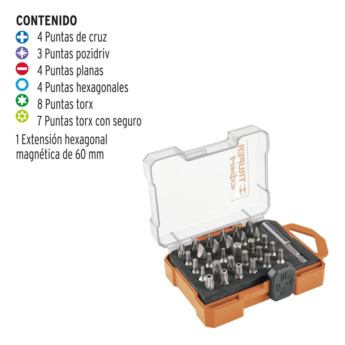 Juego de 31 puntas mixtas largo 1 con estuche Expert Truper2