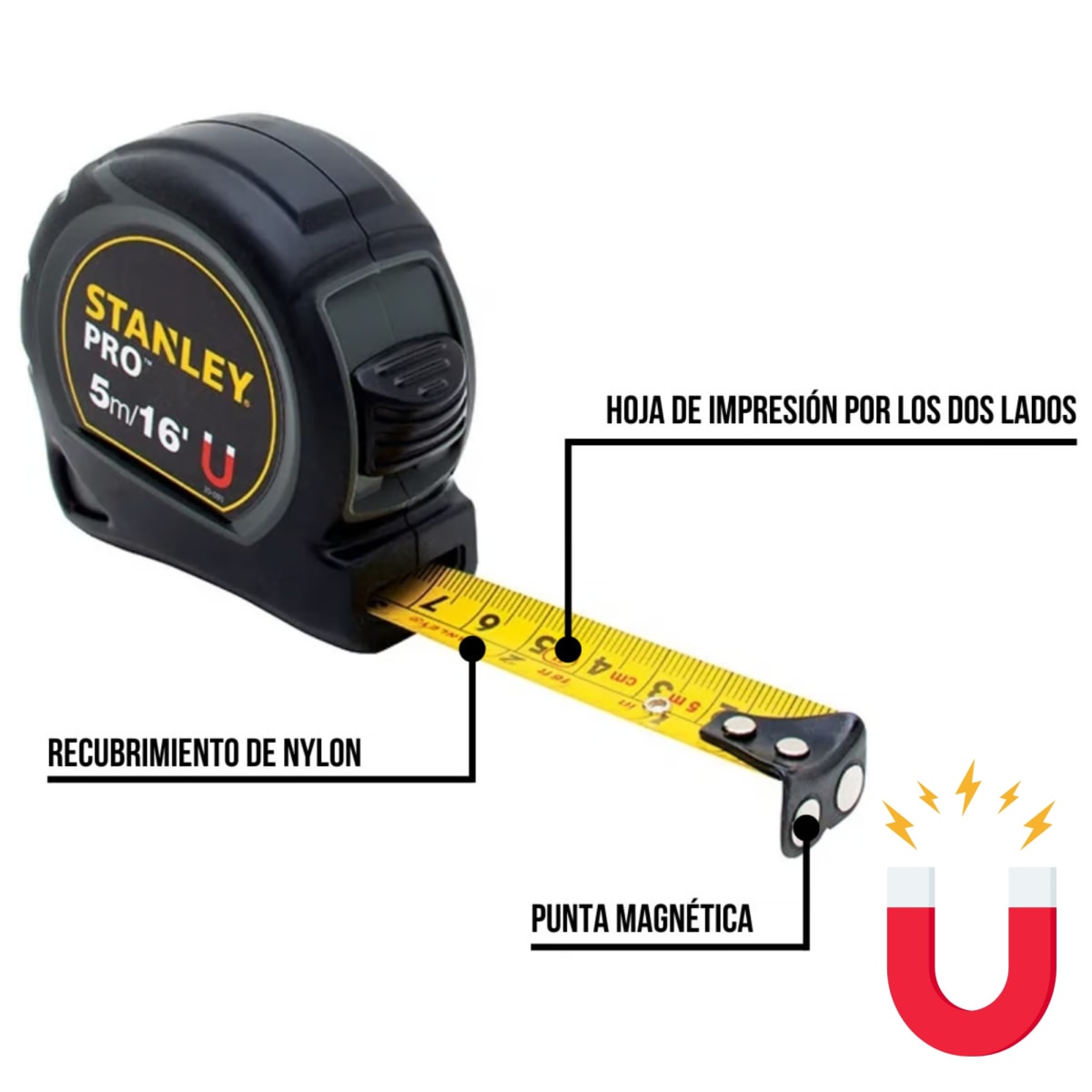 wincha 5m flexómetro gancho magnetico cinta métrica 19 mm PRO STANLEY2