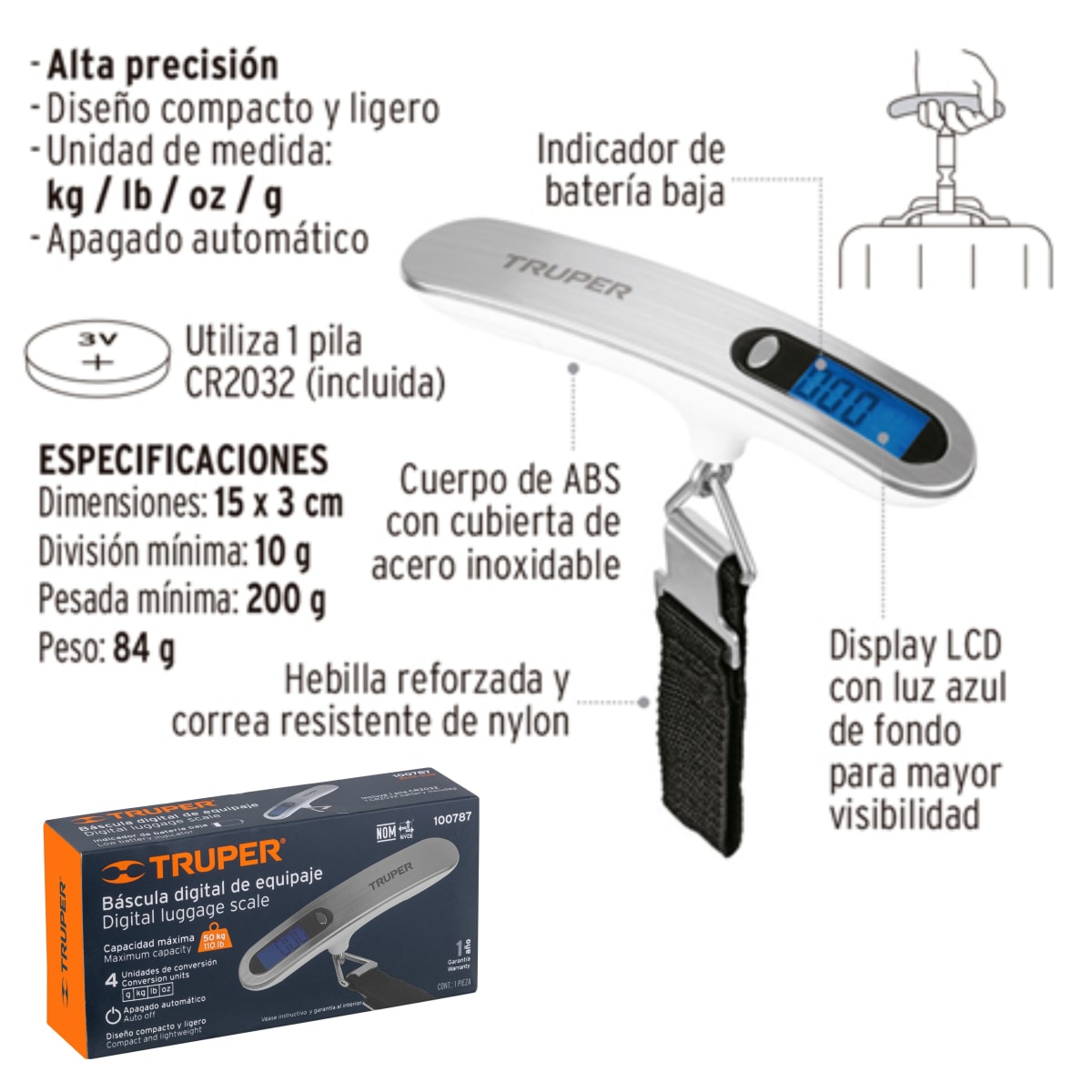 Balanza digital para maleta, balanza de mano - Truper2