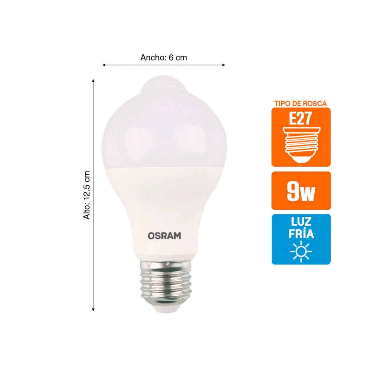 FOCO LED CON SENSOR DE MOVIMIENTO OSRAM 9W - LUZ BLANCA3
