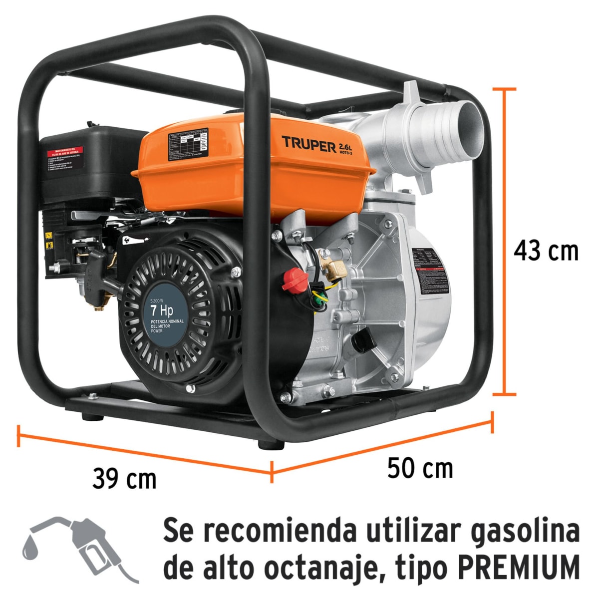 Motobomba autocebante a gasolina 7 HP salida 3