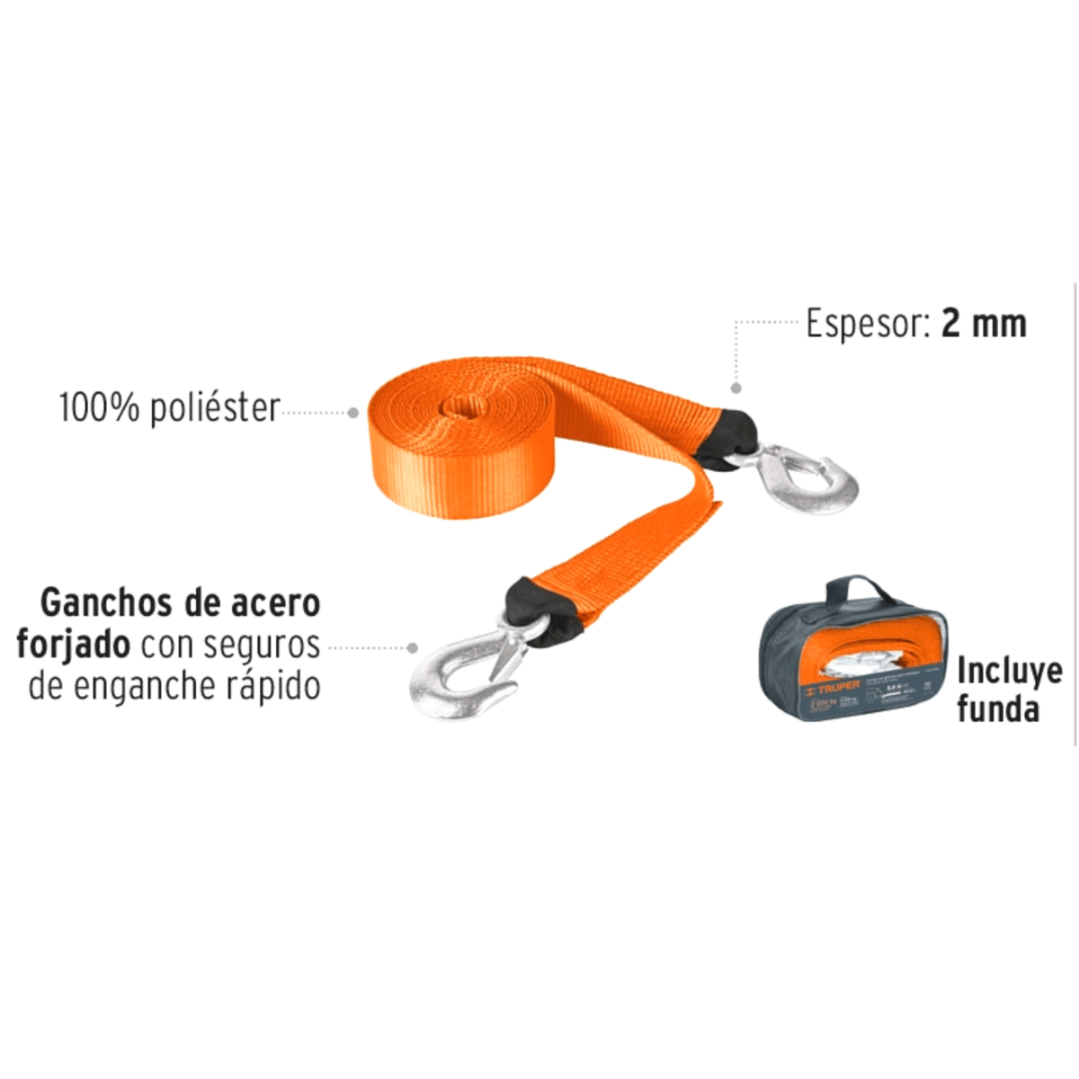 Correa soga de remolque de vehículos 5.8m, truper3