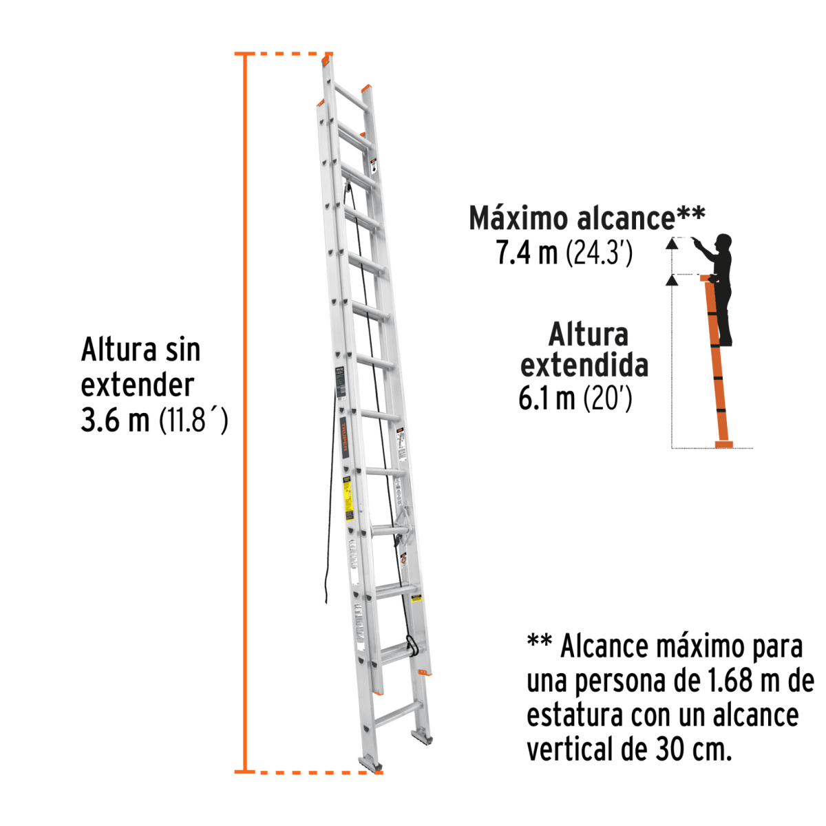 Escalera de extensión, tipo III, 24 peldaños, Truper3