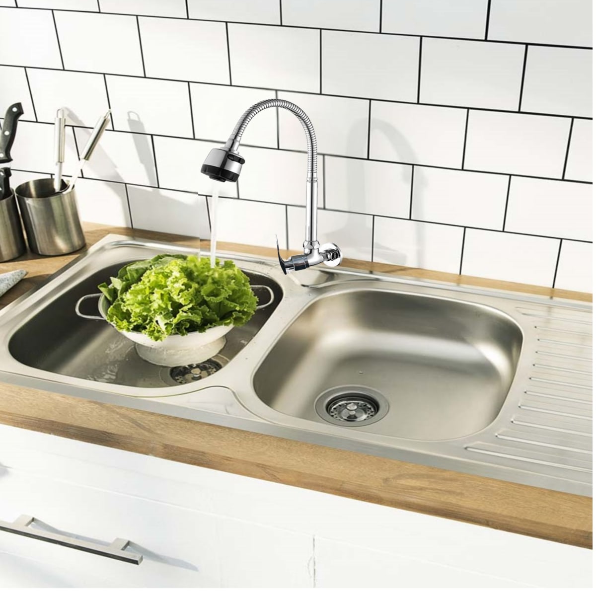 Llave Caño corrugado flexible de acero para pared cocina3
