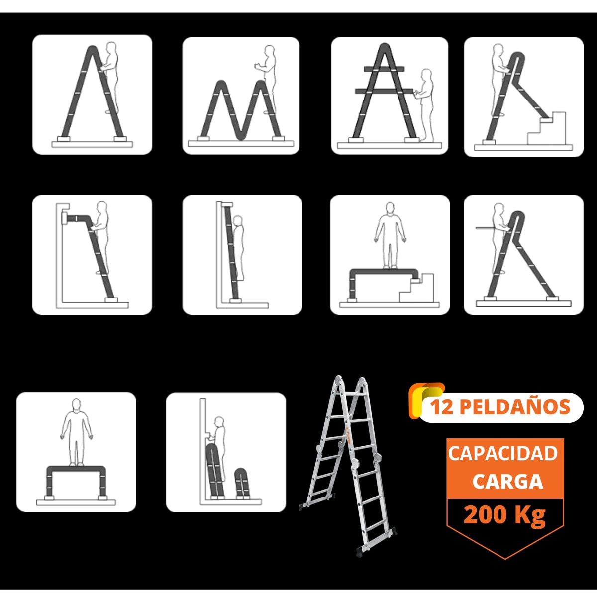 Escalera multiposición 12 peldaños soporta 200kg - Truper3