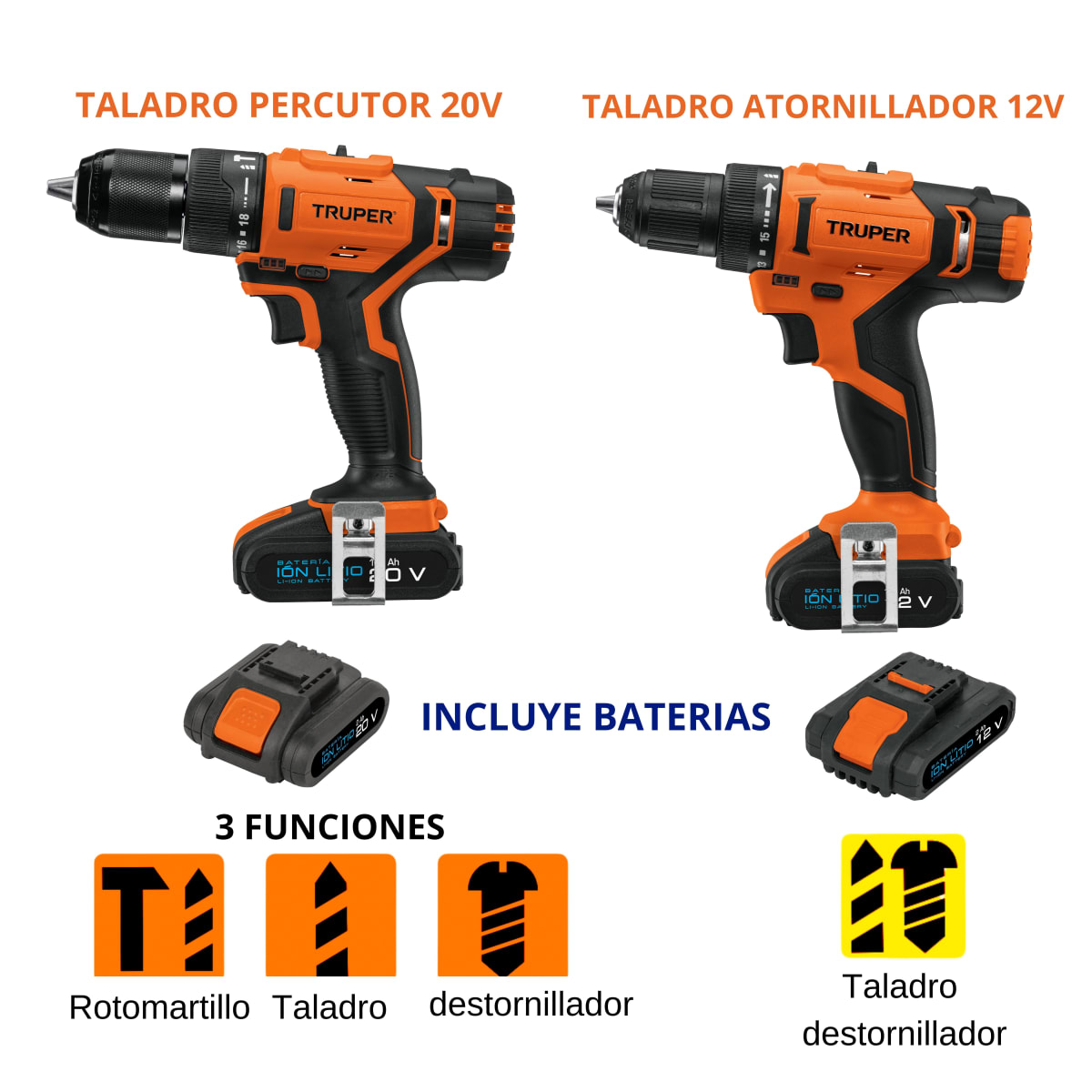 Taladro percutor atornillador 20V y 12V +100 brocas +mochila Truper3