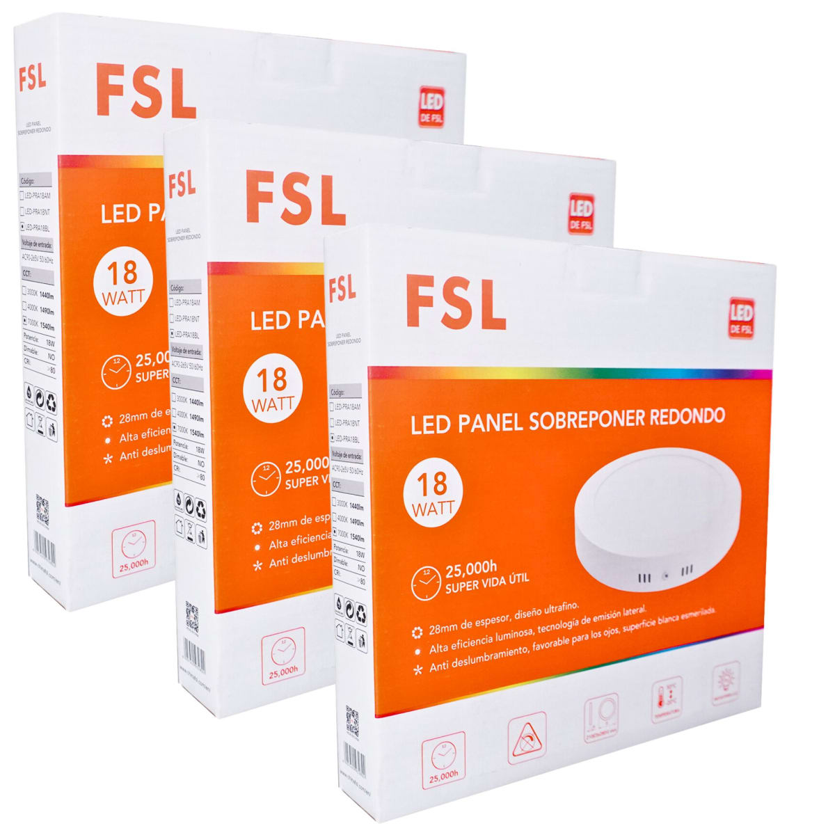 PANEL LED REDONDO LUZ BLANCO 18W FSL PACK 3 UNIDADES3