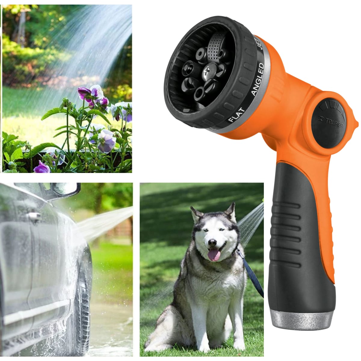 Pistola de riego de 8 funciones regulador de flujo Manguito Rotador -- TRUPER3