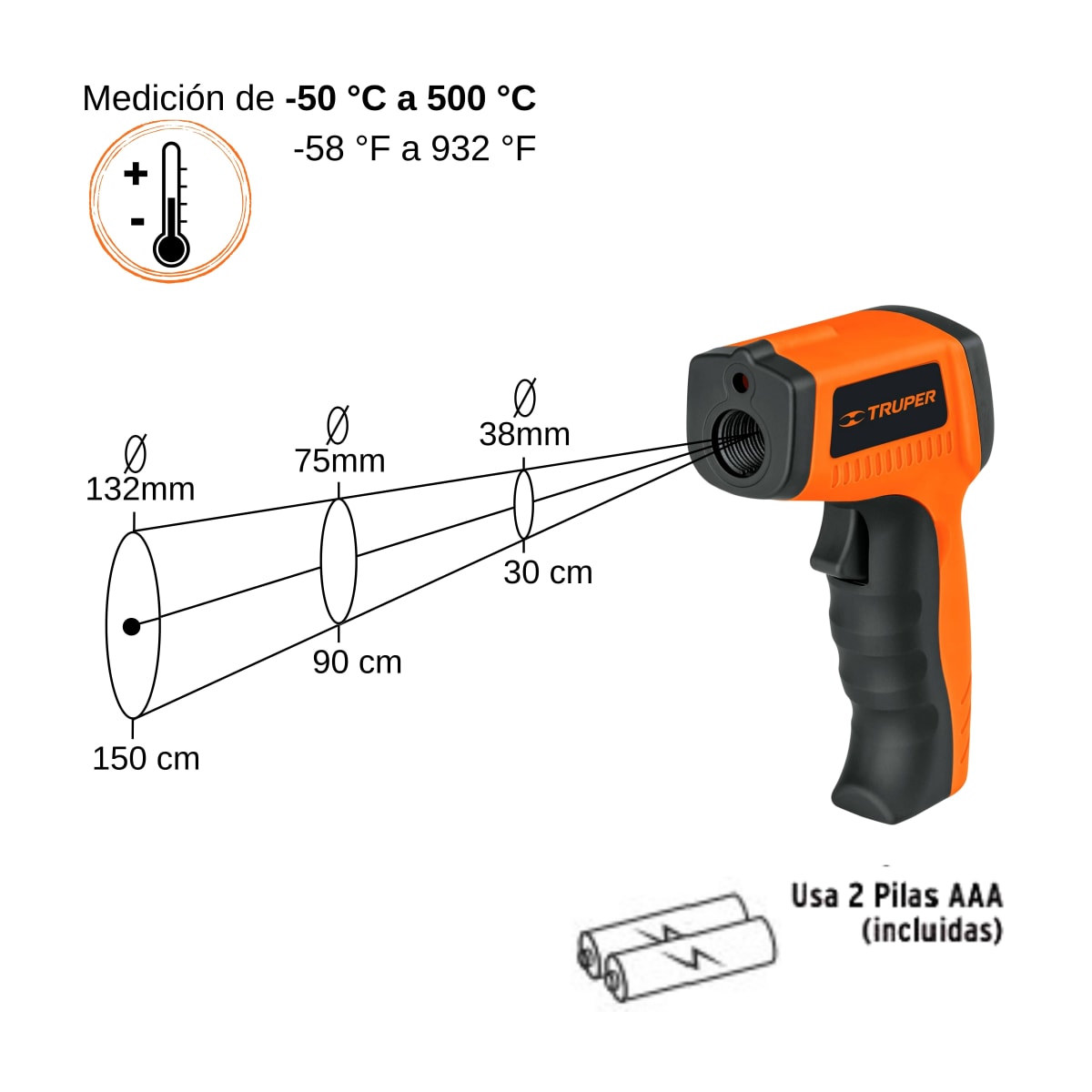Medidor de temperatura láser  inflarrojo de -50°C a 500°C truper3