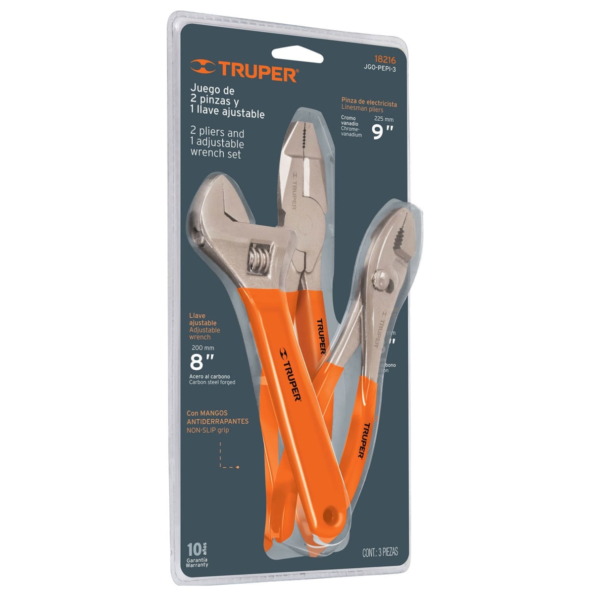 Juego de 2 Alicates pinza y 1 Llave francesa, Truper3